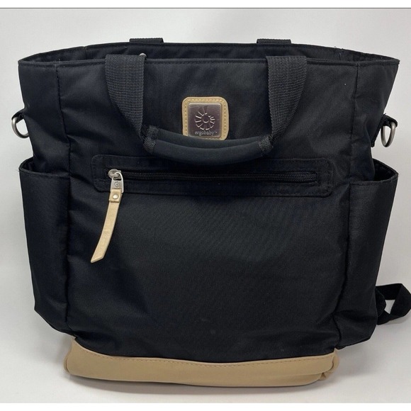 Ergobaby Tote Diaper Bag Coffee Run Tall Black Tan Backpack - Picture 1 of 9